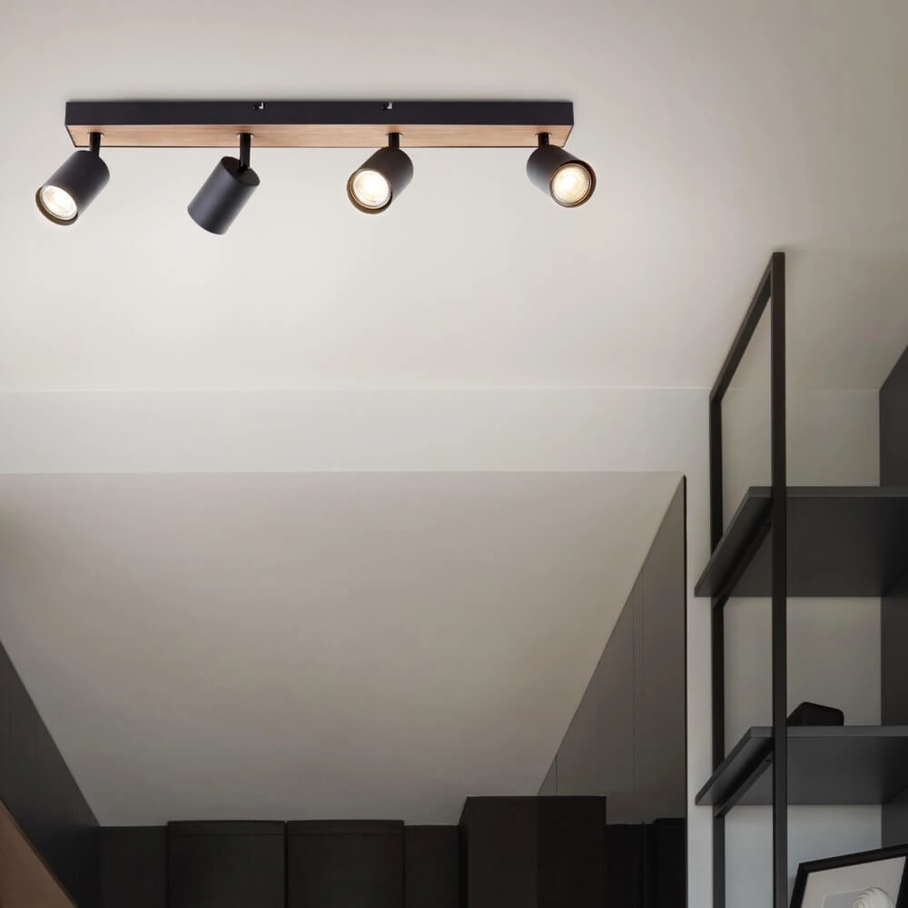 Lampe à 4 lumières Jello Wood noir avec du bois Brilliant 4004353428401