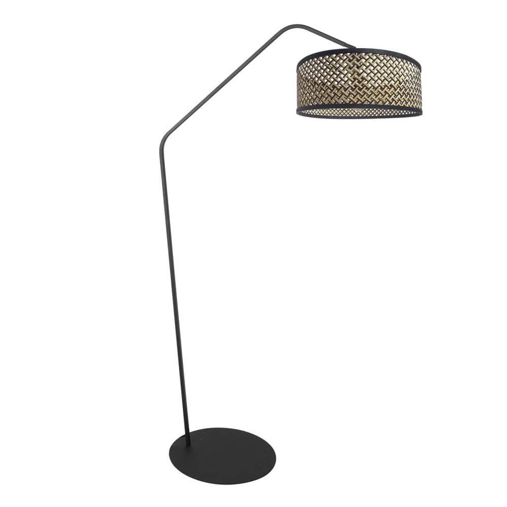 Lampadaire Zig-Zag noir avec abat-jour en rotin Ø 40cm Lampadaire Zig-Zag noir avec abat-jour en rotin Ø 40cm