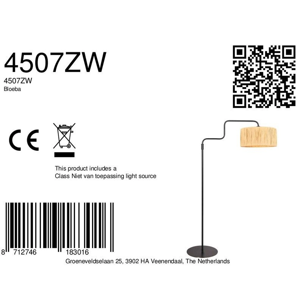 Applique murale Bloeba noir avec capuche en rotin Steinhauer 8712746183016