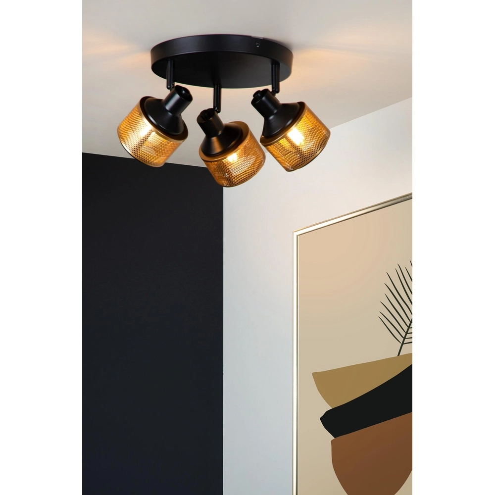 Lampe de plafond Rafa 3-noir clair avec cuivre Lucide 5411212771315