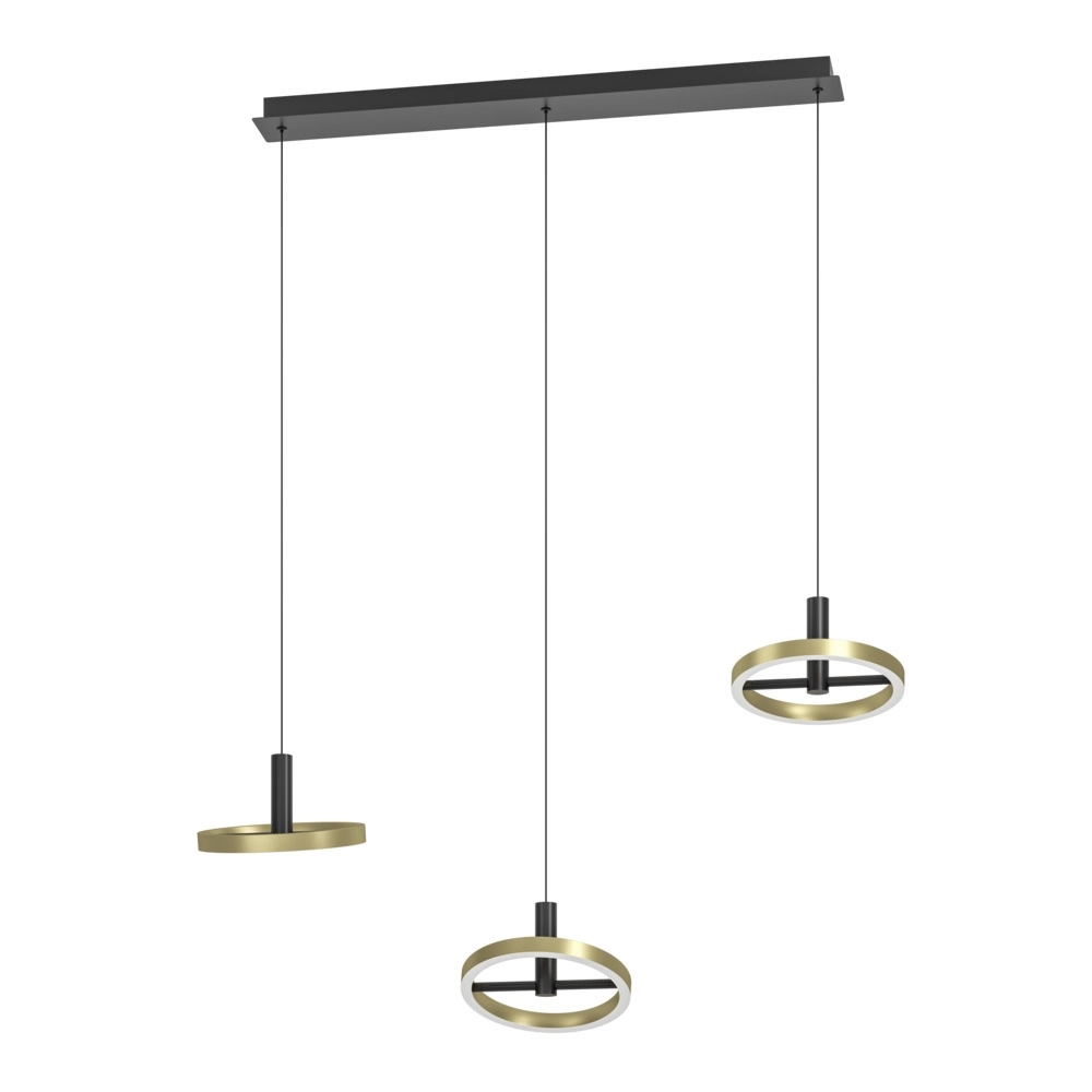 Suspension Brest 3 lumières droites noires avec de l’or