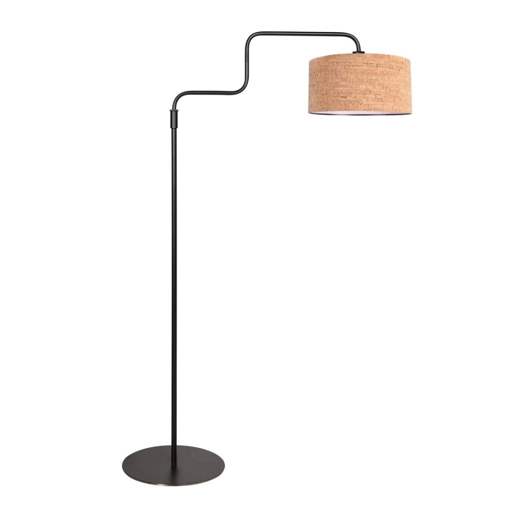 Lampe sur pied noire Bloeba avec un chapeau en liège Ø40cm