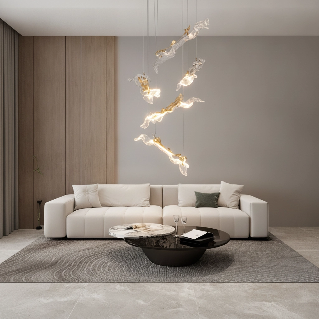 Lampe pendante dorée Avesa avec du verre transparent Ø 60 cm