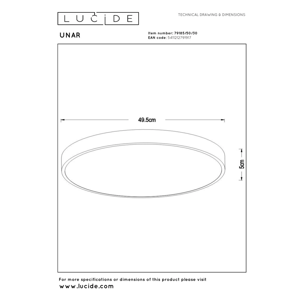 Éclairage de plafond Unar Ø 49,5cm - 2700K - noir Lucide 5411212791917