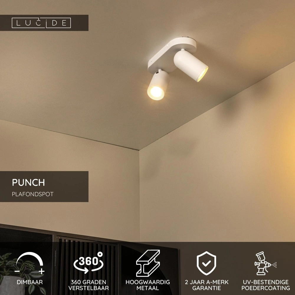 Projecteur de plafond Punch Blanc à deux lumières Lucide 5411212134455
