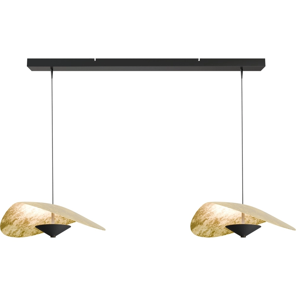 Lampe pendante de table à manger Lente avec deux chapeaux - feuille d’or