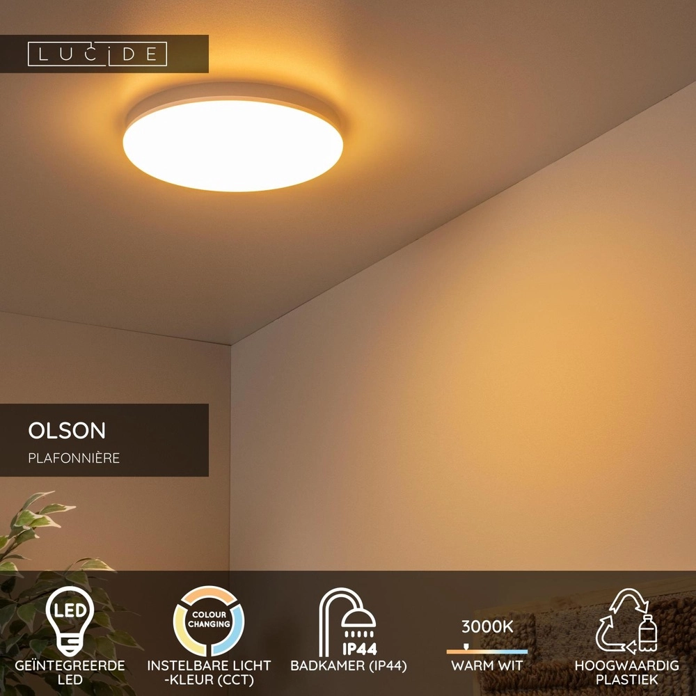 Éclairage de plafond Olson Ø 29cm blanc - IP44 Lucide 5411212792235