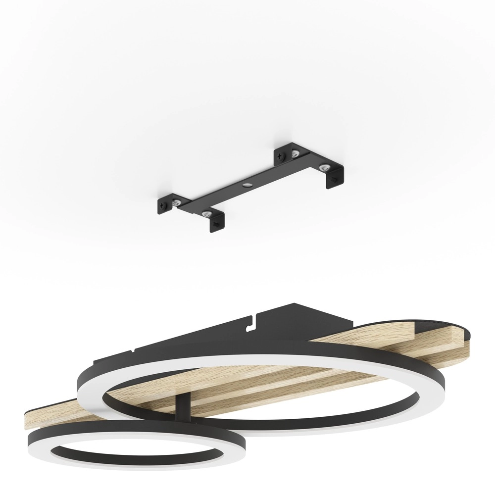 Lampe de plafond moderne Cembrano noir avec bois 50 cm Eglo 9008606388165
