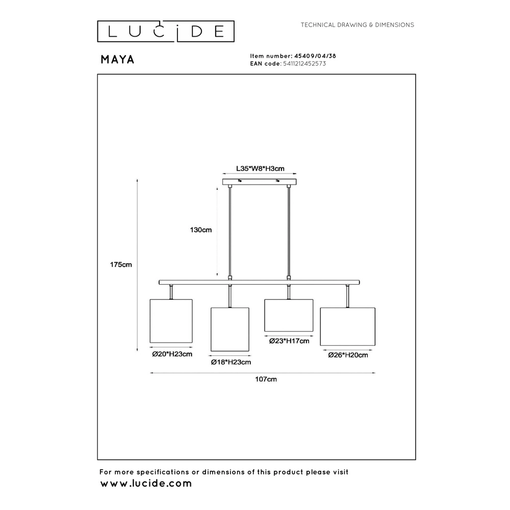 Lampe suspendue à 4 lumières Maya Crème Lucide 5411212452573
