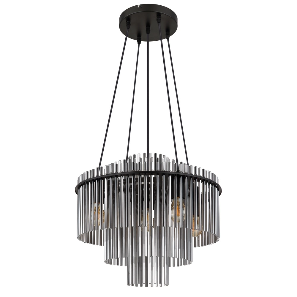 Lampe pendante Ø 50cm Gorley Noir avec tiges en verre fumé Globo 9007371509133