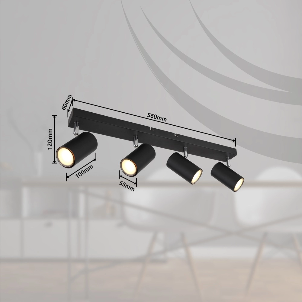 Lampe de plafond à 4 lumières Robby Noir Globo 9007371436538