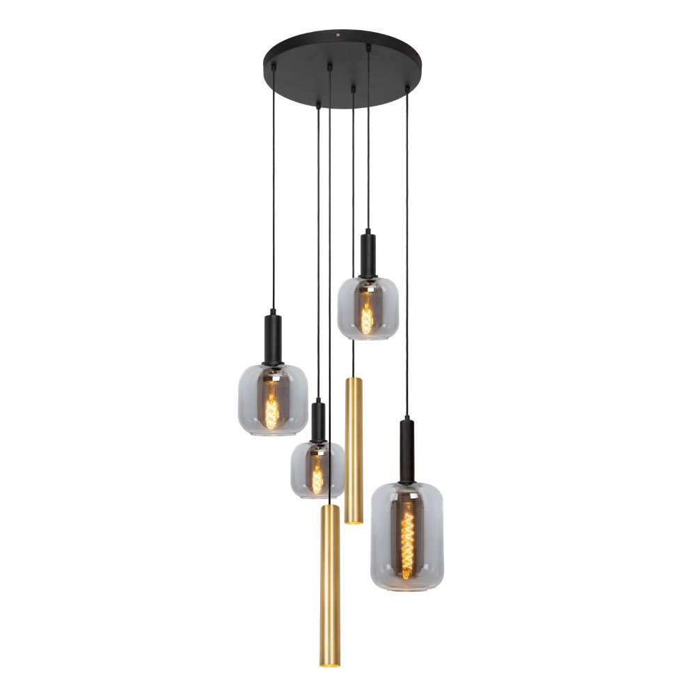 Lampe suspendue à 4 lumières Joanet Ø 65 cm d’or avec verre fumé