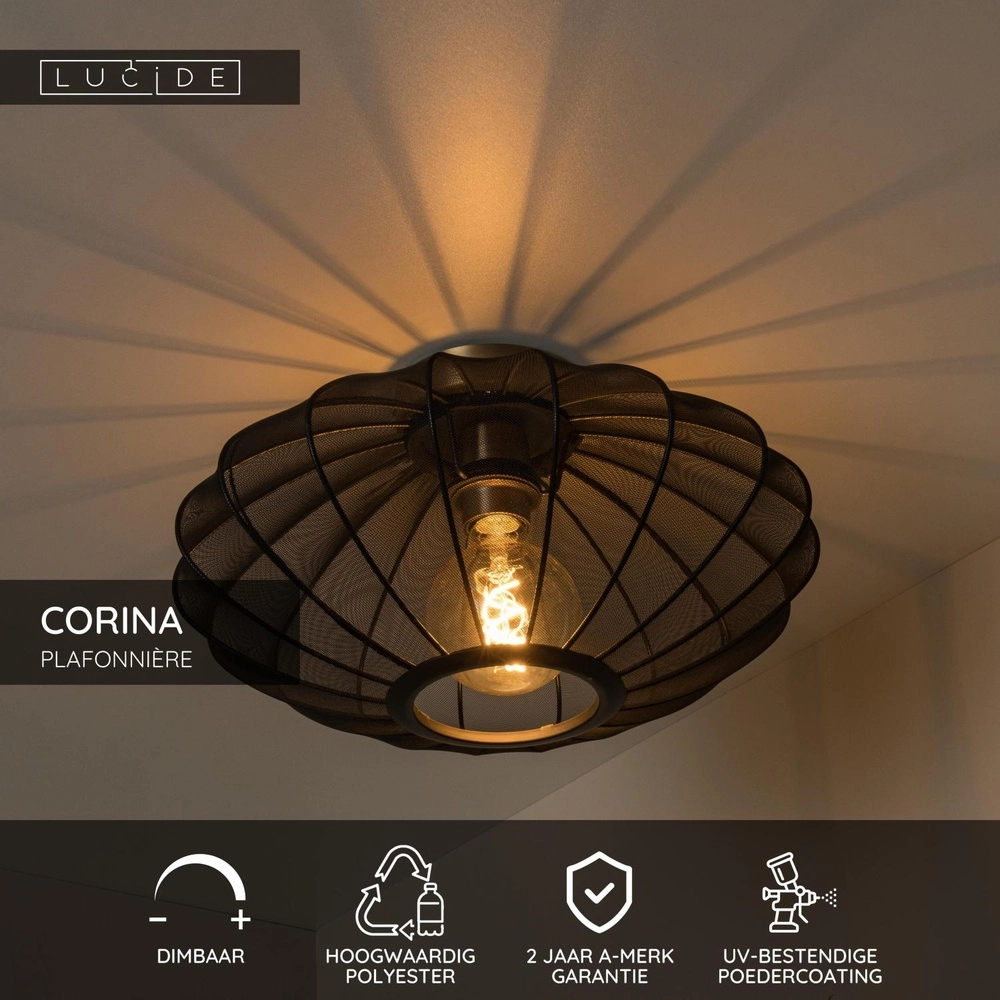 Lampe de plafond Corina noir Ø 40cm Lucide 5411212031983