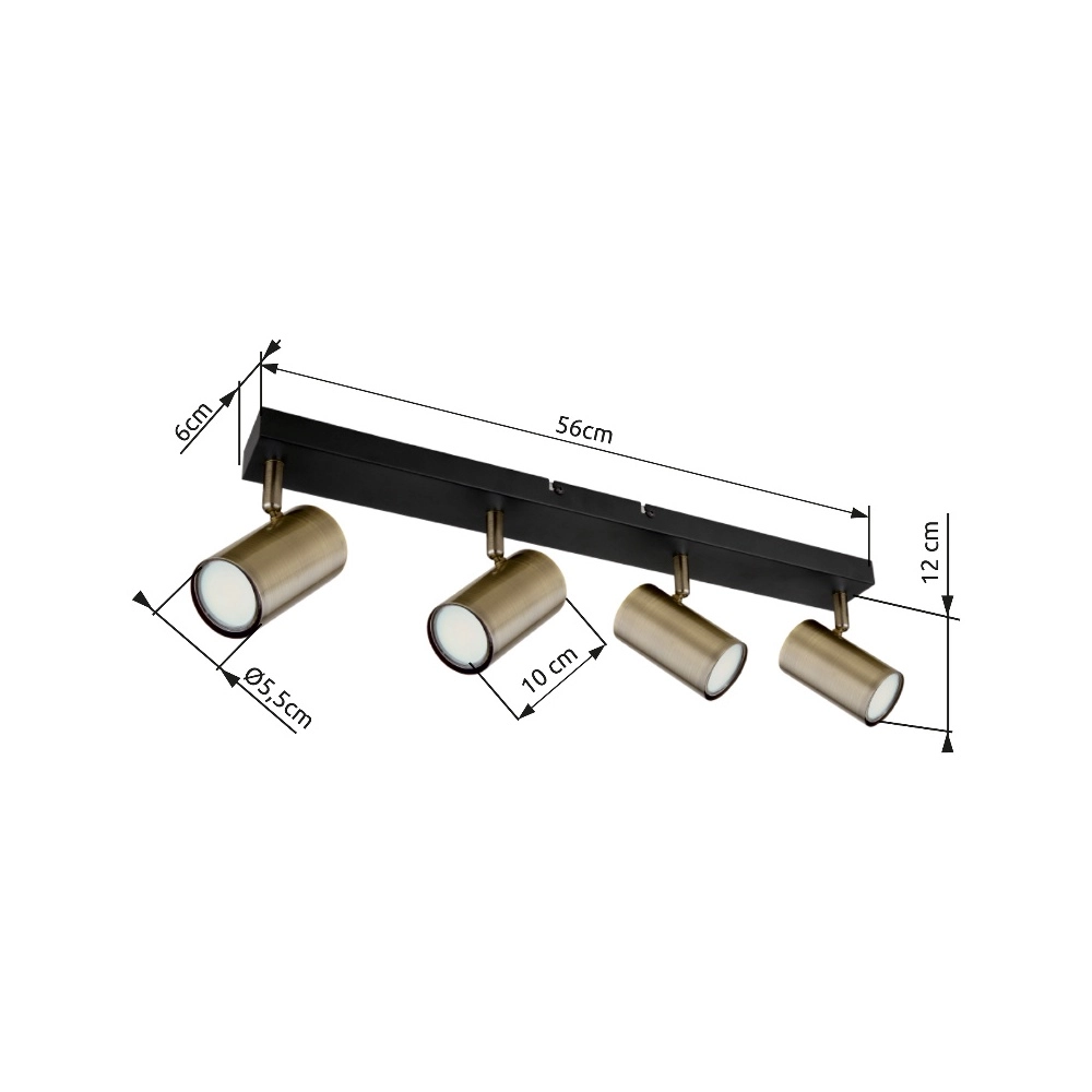 Lampe de plafond à 4 lumières Robby noir avec bronze Globo 9007371430994