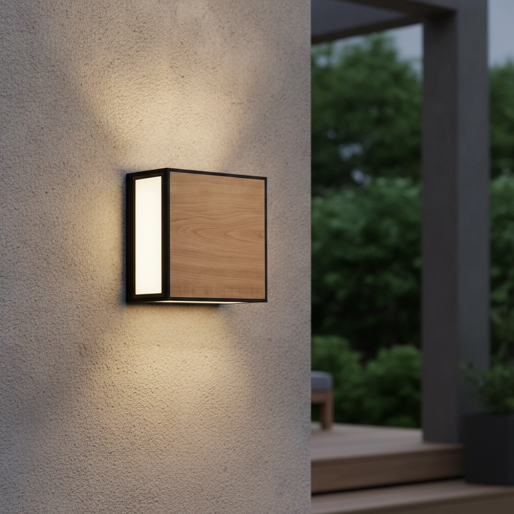 Applique murale carrée Astral anthracite avec bois