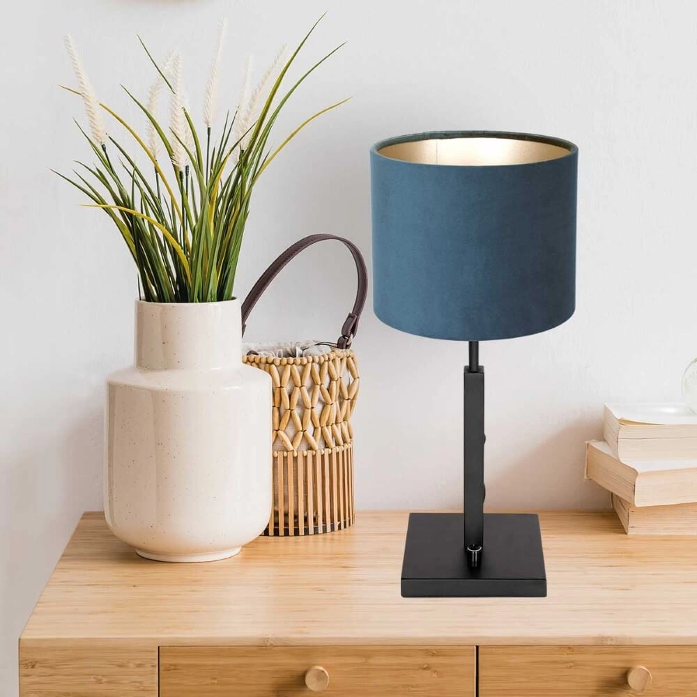 Lampe de table en velours Stang bleu avec du noir Steinhauer 8712746147377