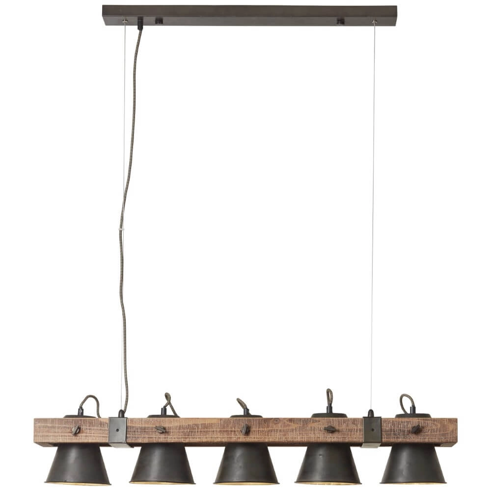 Lampe suspendue 5 lumières Decca noir avec du marron