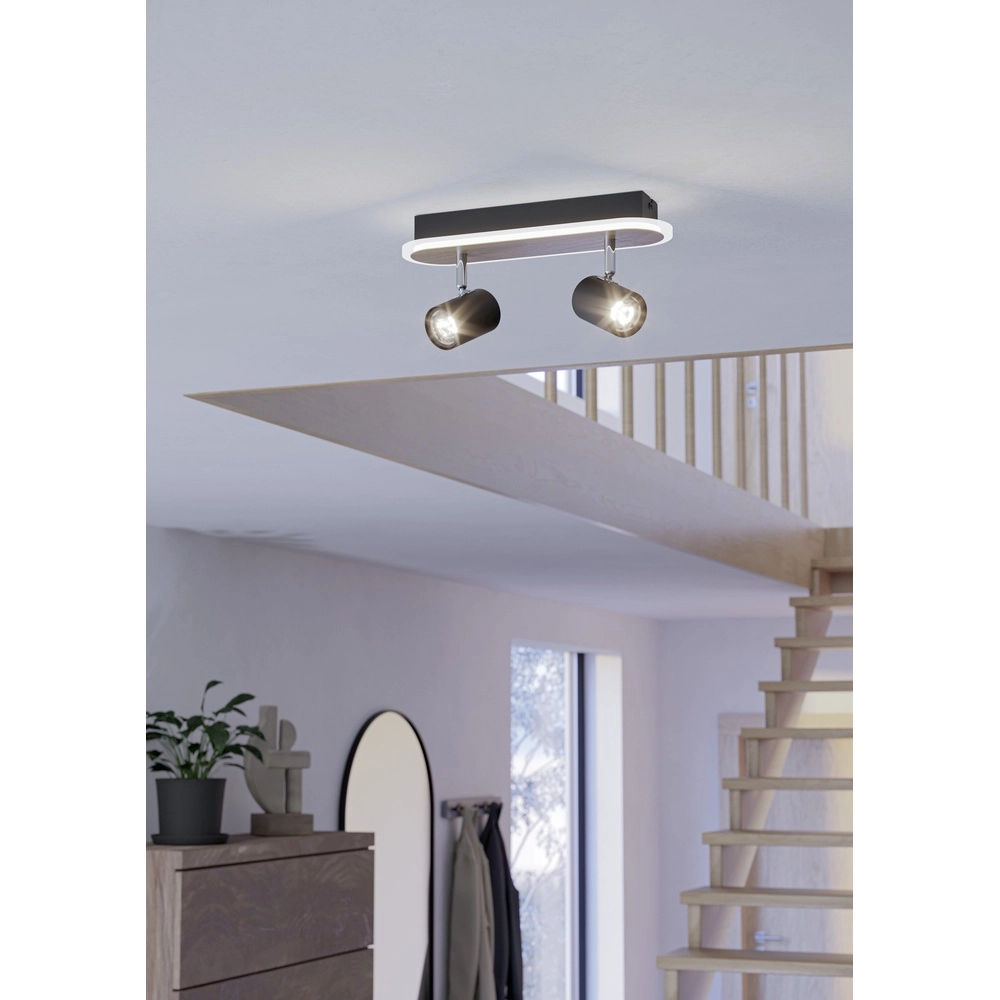 Spot LED au plafond Rimbocchi 2L - noir - aspect bois Eglo 9008606316526