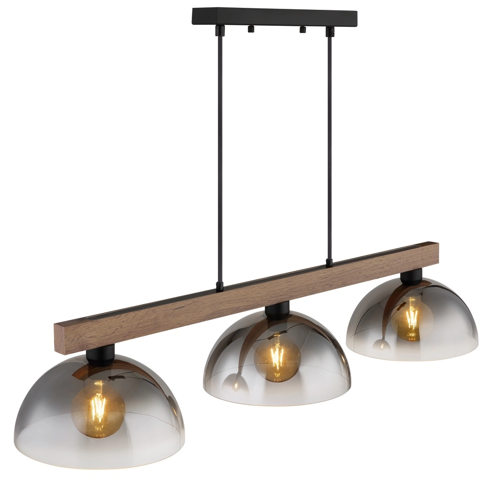 Lampe pendante de campagne Romy 3-noir clair avec bois Globo 9007371586356