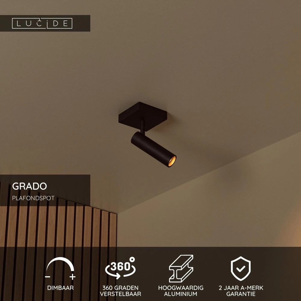 Lampe de plafond élégante Grado Noir Lucide 5411212221667