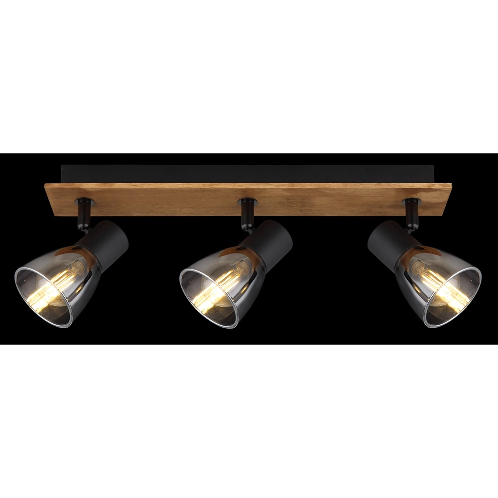 Lampe de plafond Claude 3-noir clair avec bois Globo 9007371431212
