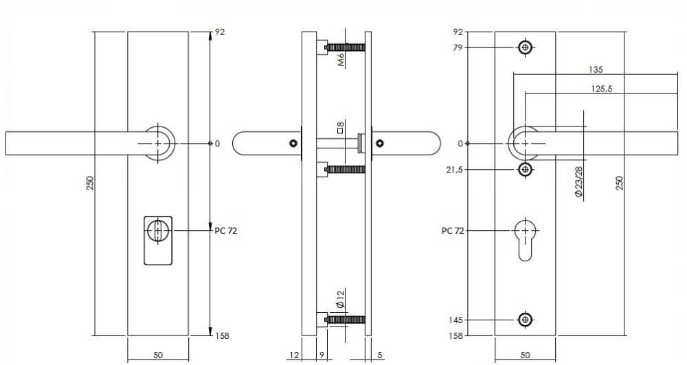 Quincaillerie de porte dérobée Aurano protection anti-traction PC 72mm acier inoxydable droit Intersteel 8714186428269