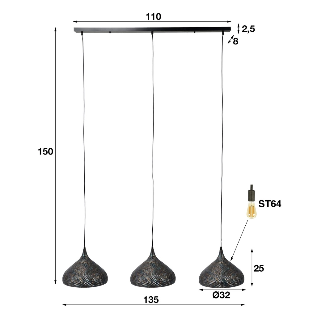 Lampe suspendue à trou Punch 3x E27 Lyora 8716803512825