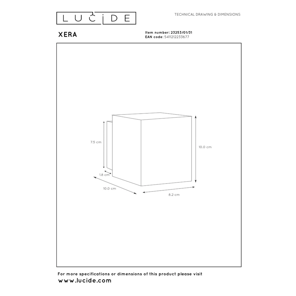 Lampe murale Xera 8 cm de blanc Lucide 5411212233677