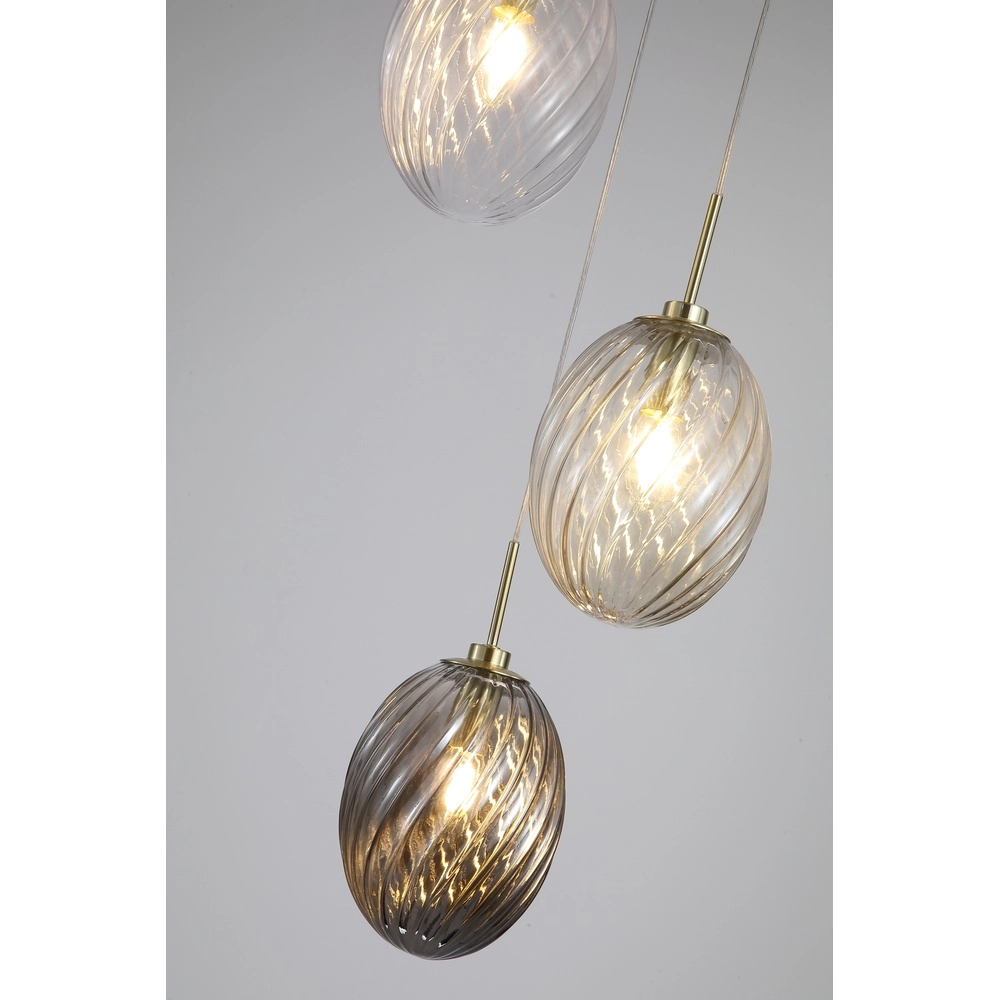 Suspension 3 lumières Whirl verre rond coloré Searchlight 5053423285924