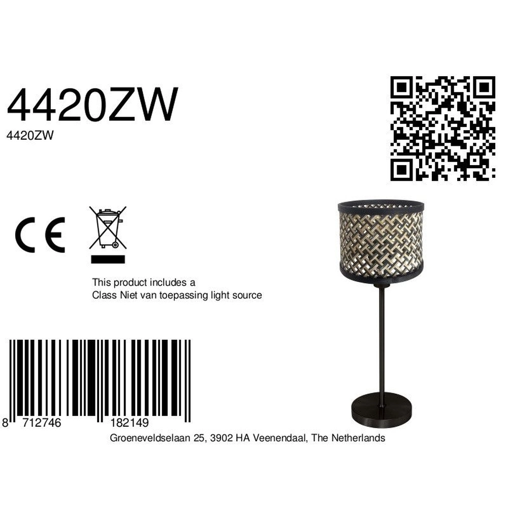 Lampe de table noire Noor avec rotin et capot noir Steinhauer 8712746182149