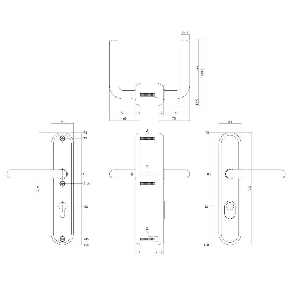 Quincaillerie de porte arrière ovale Aurano PC 92mm acier inoxydable roulé Intersteel 8714186697542