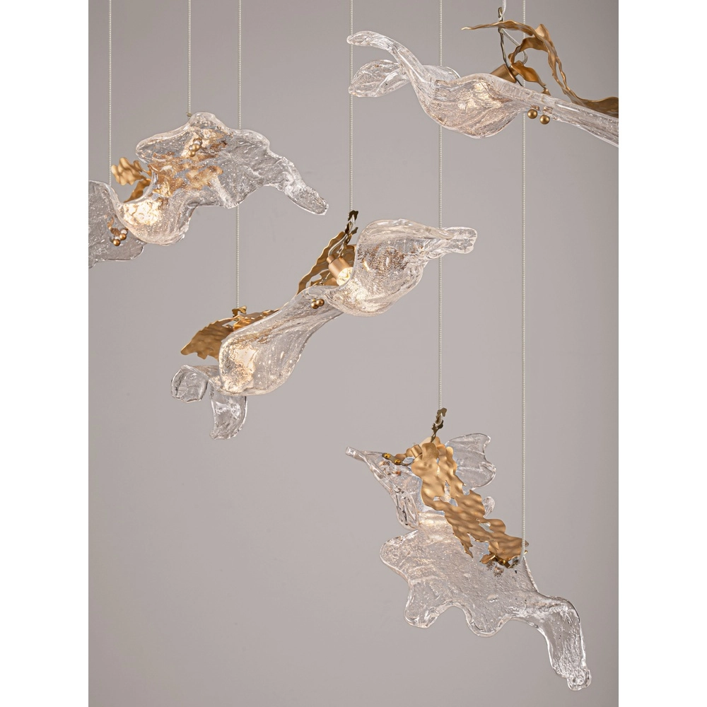 Lampe pendante dorée Avesa avec verre transparent 128 cm Lyora 5212063500426