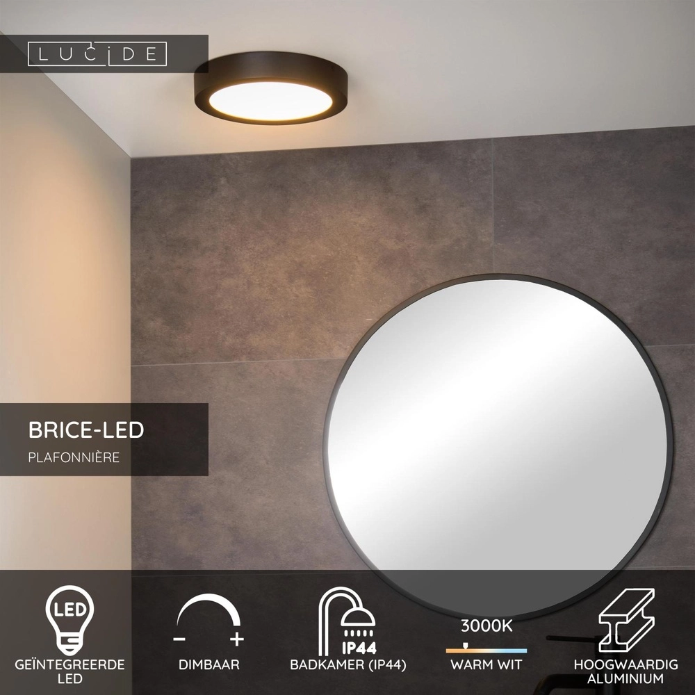 Éclairage de plafond Brice-Led Ø 24cm - IP44 noir Lucide 5411212281227