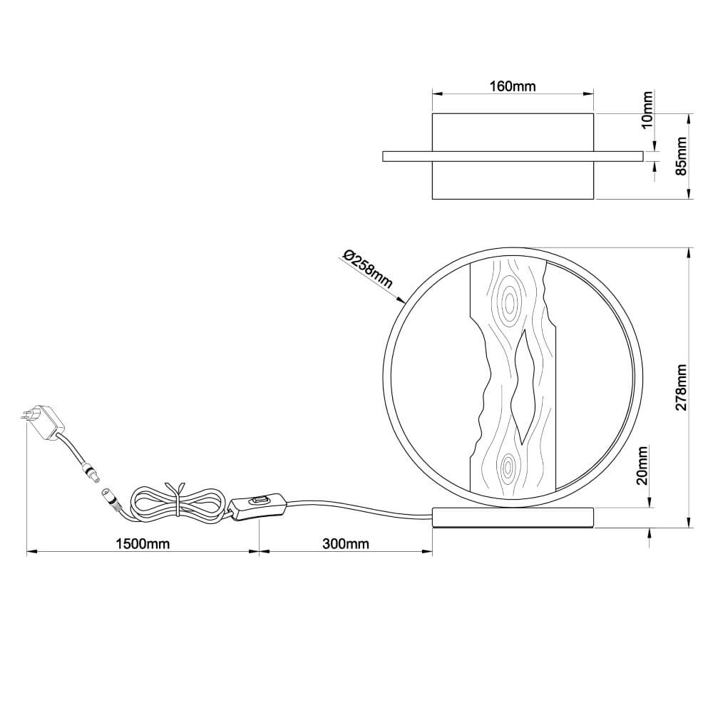 Lampe de table Chaumont rond noir avec bois Brilliant 4004353414978
