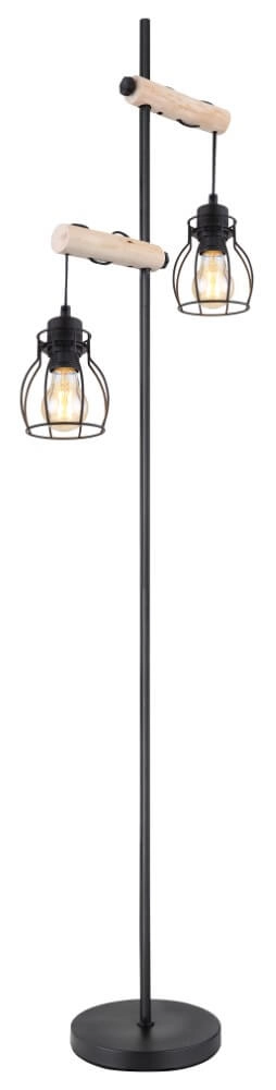 Lampadaire sur pied Mina noir avec du bois Lampadaire sur pied Mina noir avec du bois