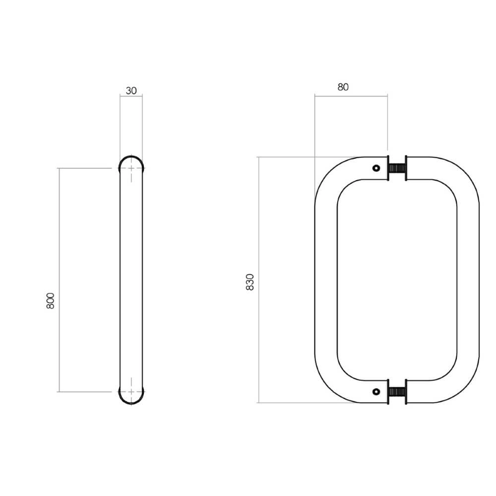 Poignée de porte en forme de U Gripon la paire 83cm en acier inoxydable Intersteel 8714186184141