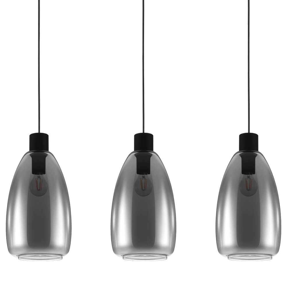 Lampe à suspension en verre Chelvey 3 lumières noir avec verre fumé Eglo 9002759321666