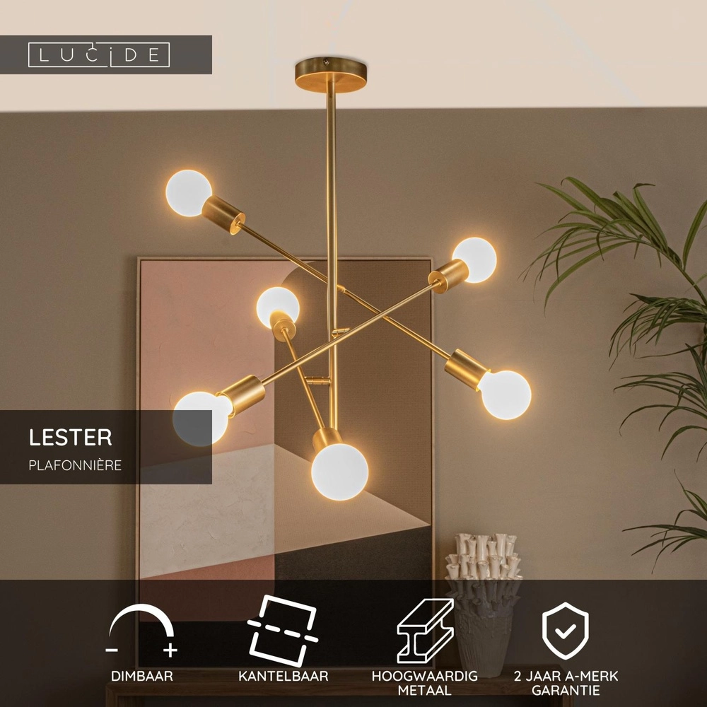 Lampe de plafond Lester Or 6 lumières Lucide 5411212211743