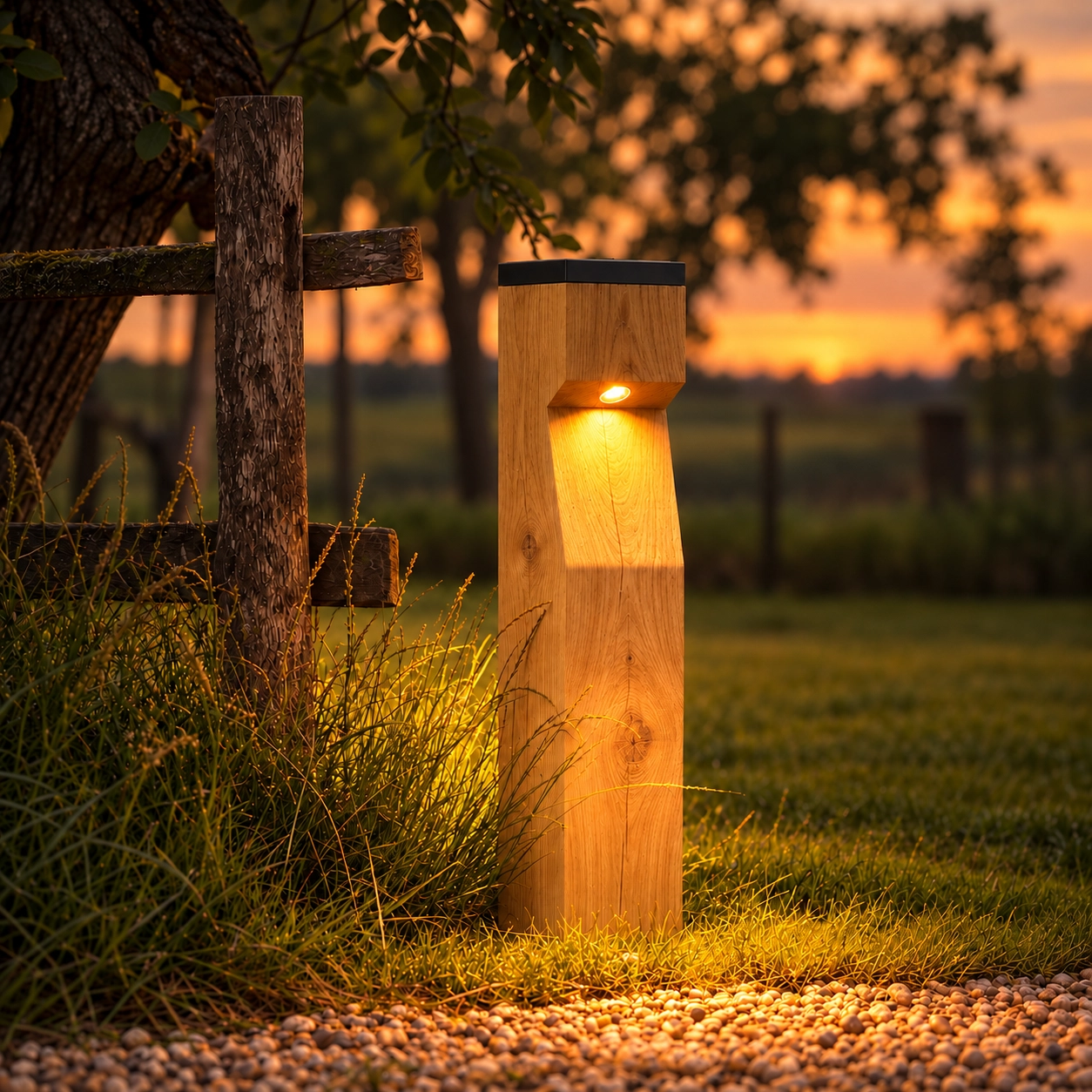Éclairage solaire en bois Eye Solar Chêne - 17,5x17,5x90 - 2200K