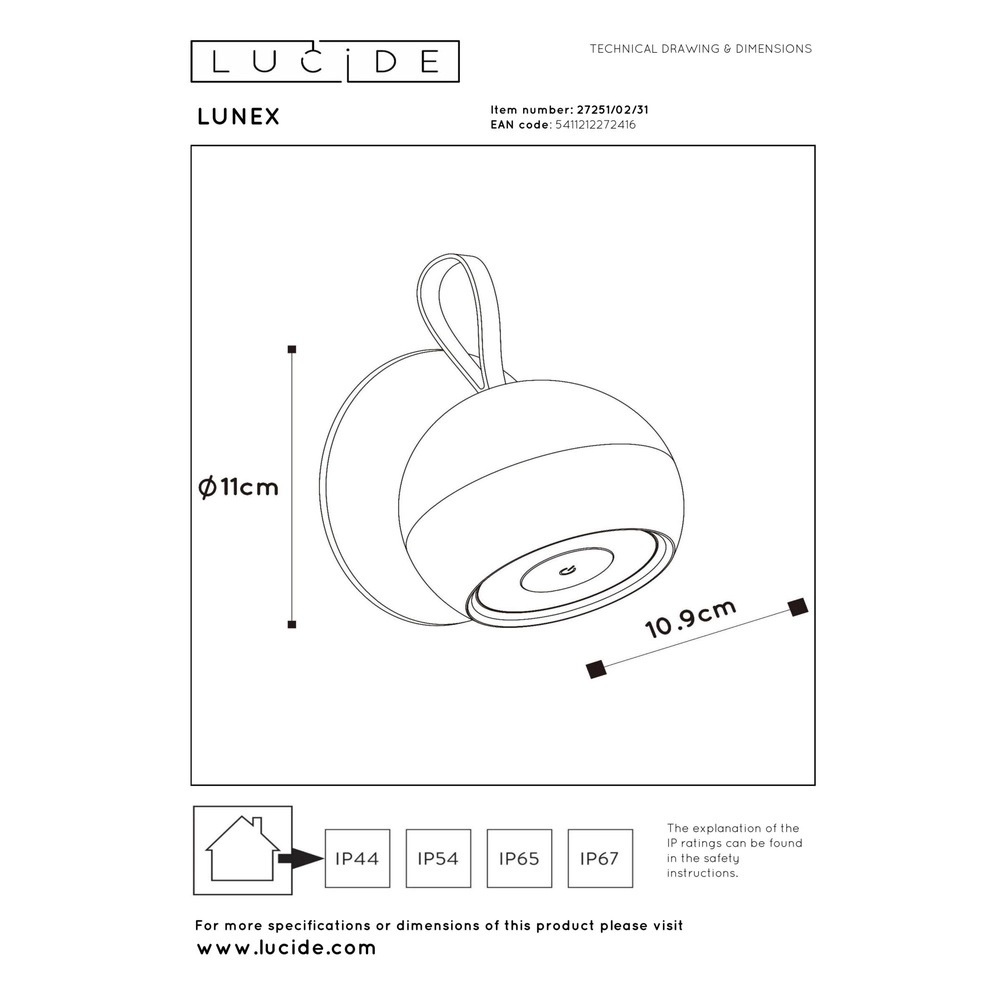 Lampe murale rechargeable Lunex Magnétique blanc Lucide 5411212272416
