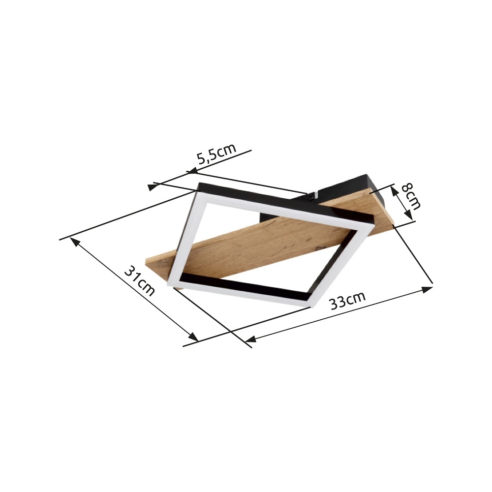 Lampe de plafond Beatrix 33 cm de carré noir avec du bois Globo 9007371454389