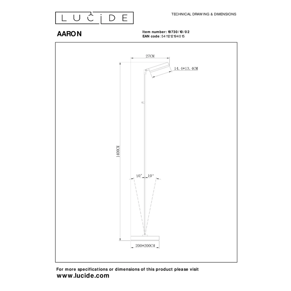 Lampe de lecture à LED Aaron En laiton de conception Lucide 5411212194015