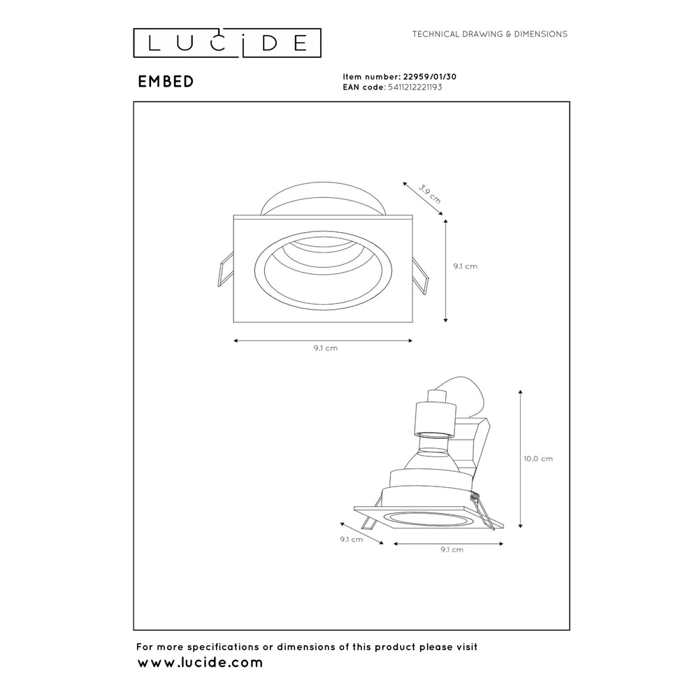 Projecteur carré encastré Embed Noir Lucide 5411212221193