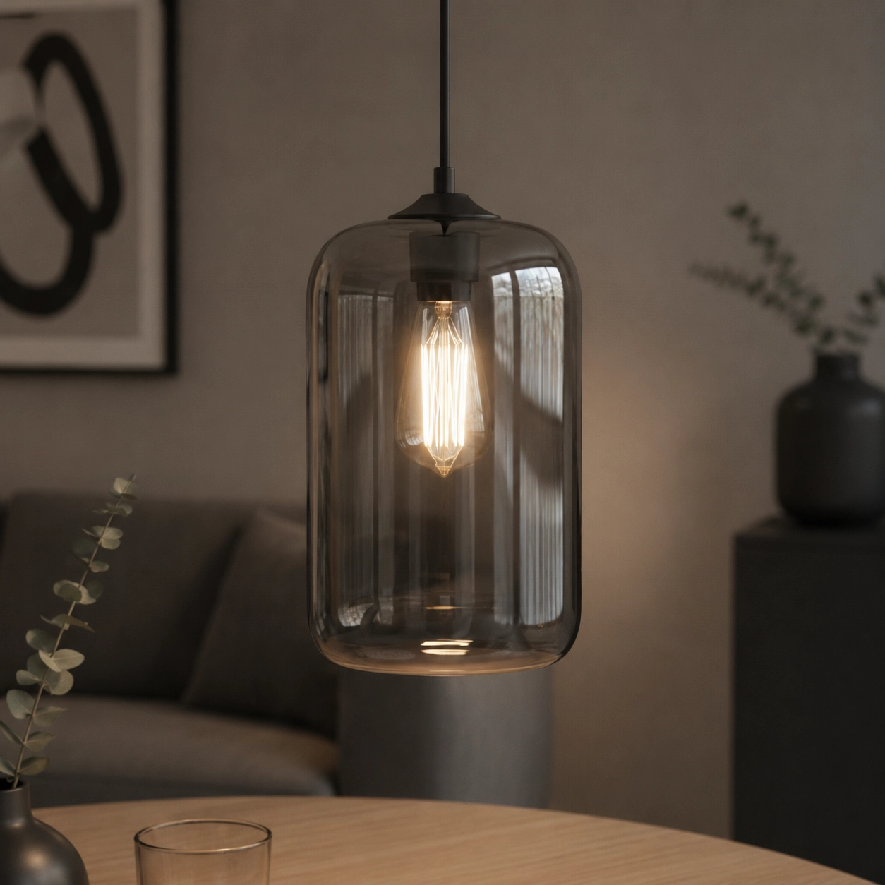 Lampe suspendue 1 lumière Botany verre de fumée