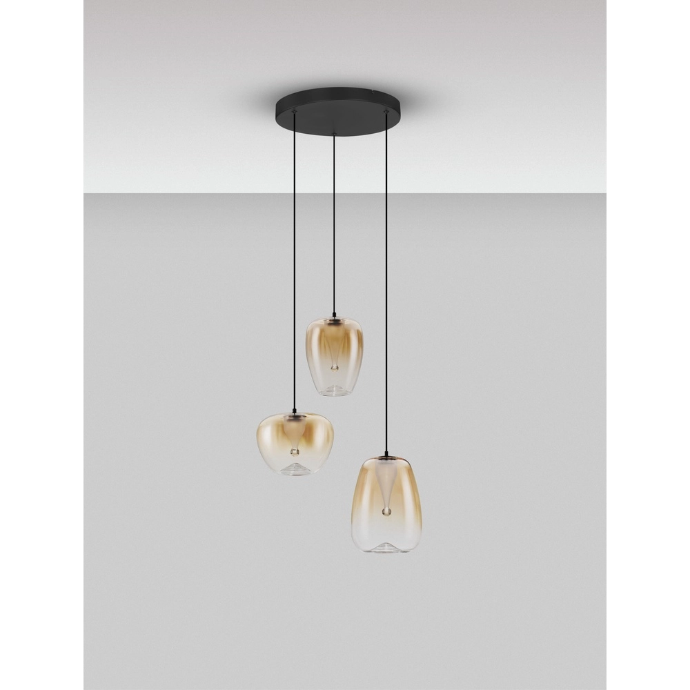Suspension design Oblo Verre ambré à 3 lumières Lyora 5212017474131