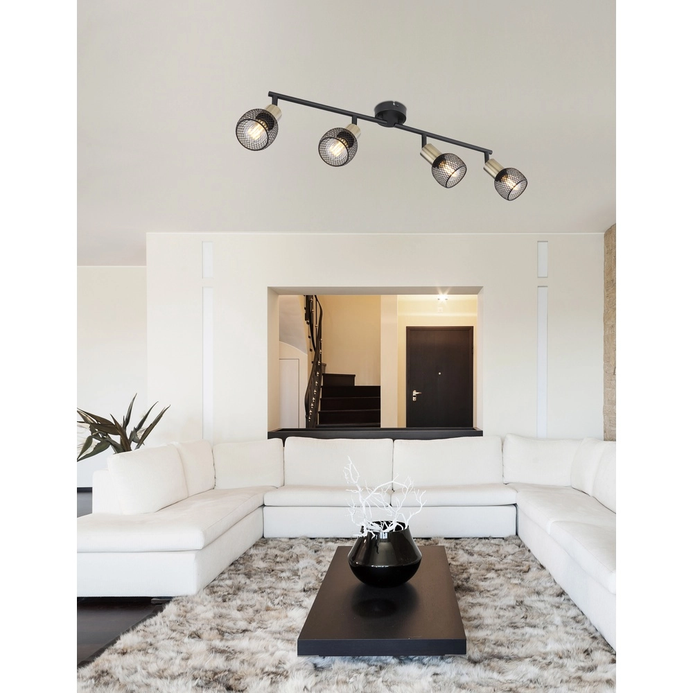 Lampe de plafond Fiastra 4 lumières noires avec maillage Globo 9007371418121
