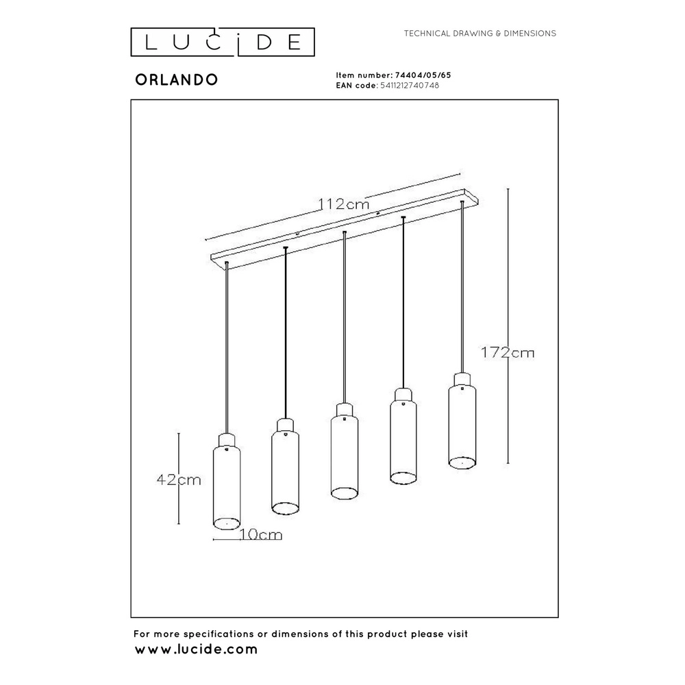 Lampe suspendue à 5 lumières Orlando Verre fumé Lucide 5411212740748