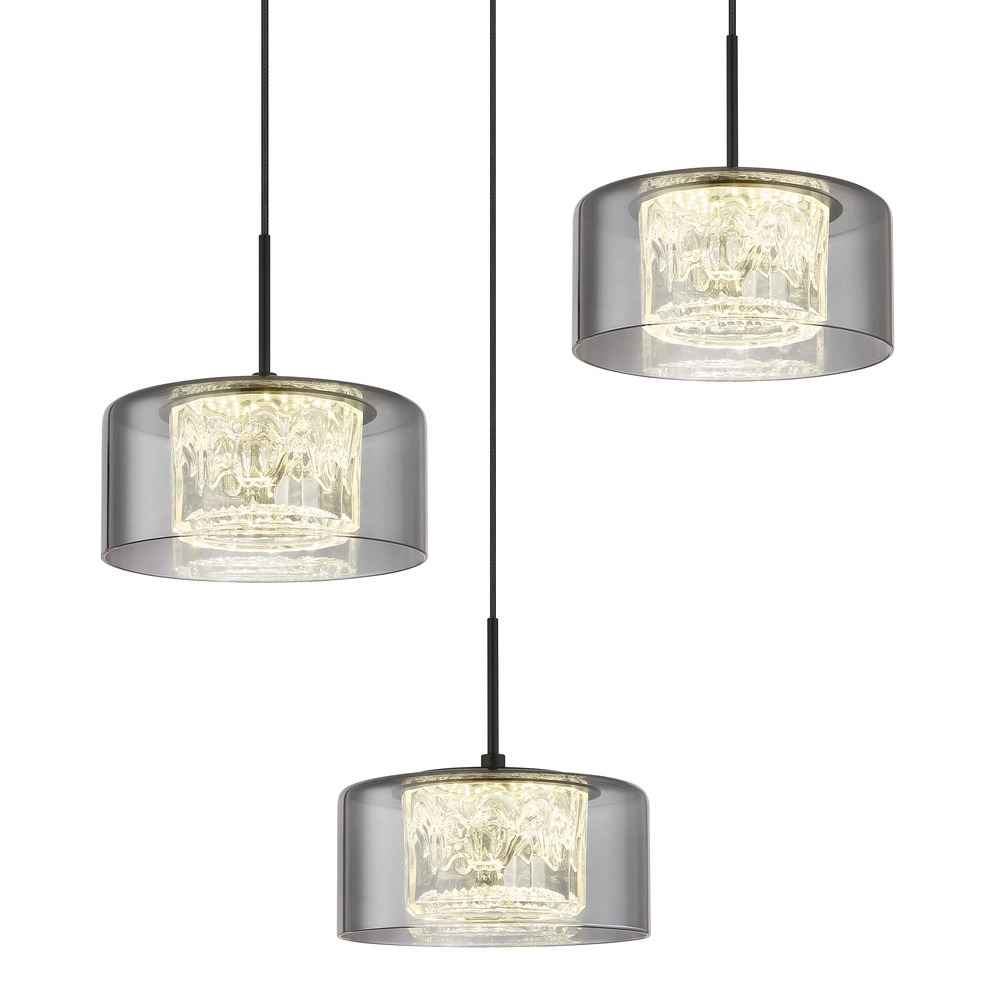 Lampe pendante de conception Fogsy Noir à 3 lumières avec verre fumé Globo 9007371447381