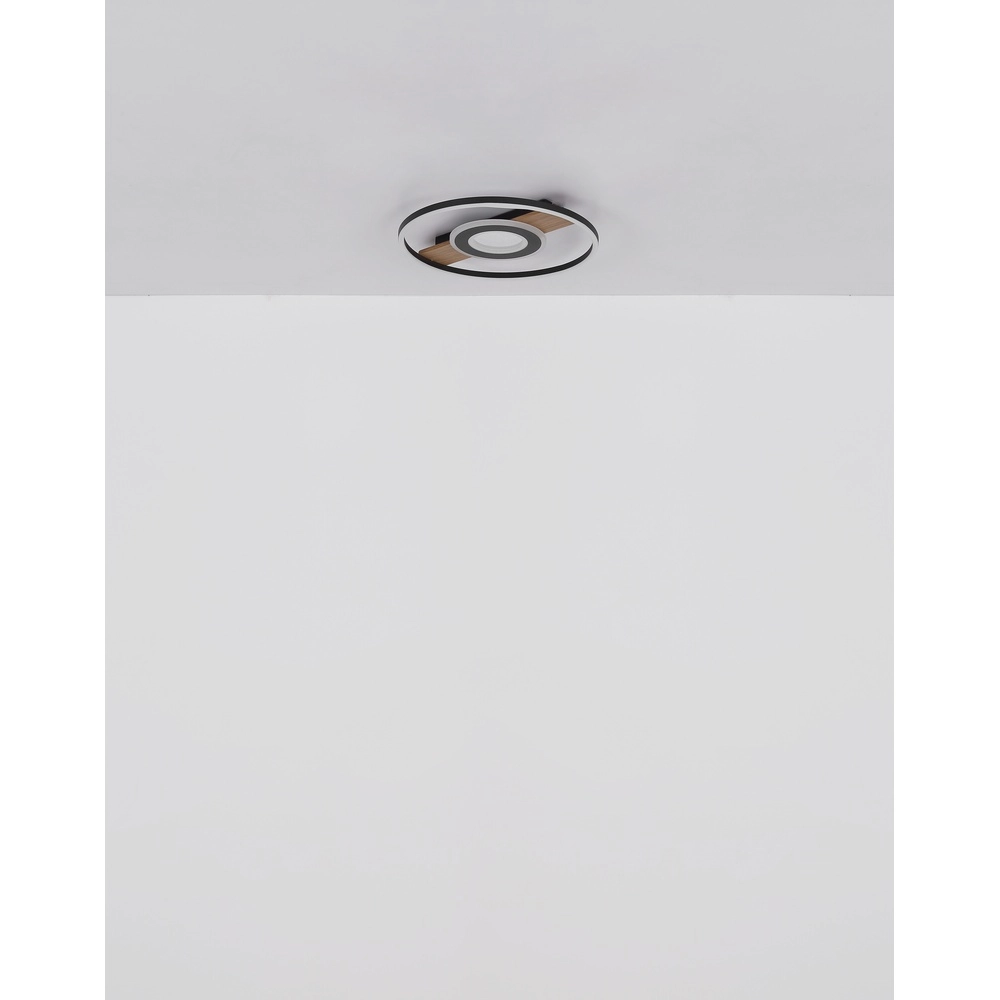 Lampe de plafond élégante Pikara noir avec bois Globo 9007371465712