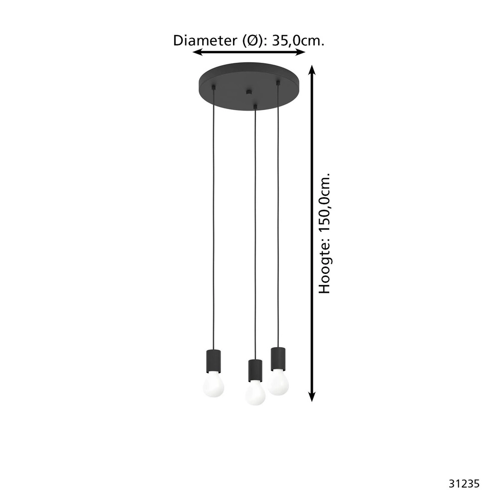 Pendentif à 3 lumières Nogalte Noir Eglo 9002759312350